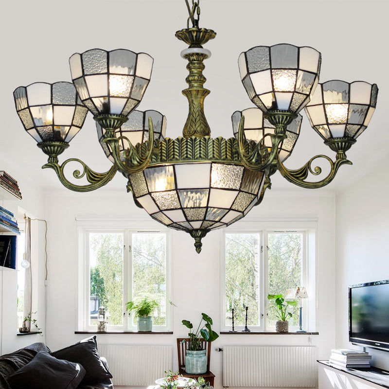 Baroque Domed Chandelier In Bronze With Blue/Textured White Glass Lights - Ideal For Bedroom 9 /