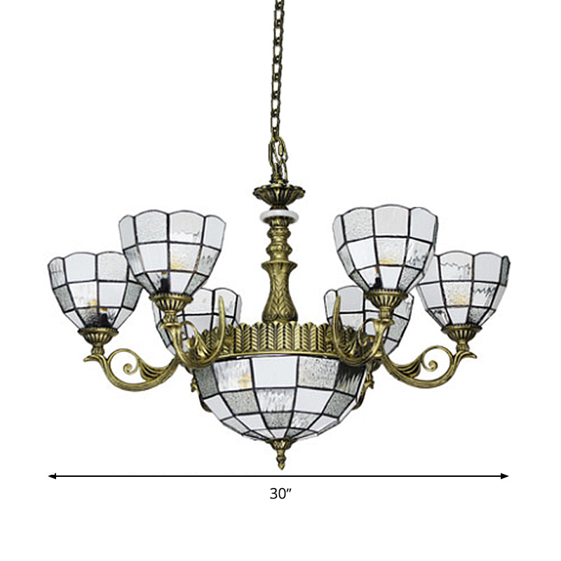 Baroque Bronze Domed Chandelier with Blue/Textured White Glass for Bedroom - 5/9/11 Lights