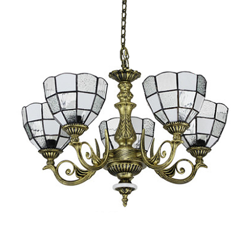 Baroque Bronze Domed Chandelier with Blue/Textured White Glass for Bedroom - 5/9/11 Lights