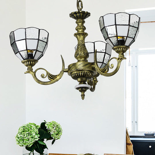 Baroque Bronze Domed Chandelier with Blue/Textured White Glass for Bedroom - 5/9/11 Lights