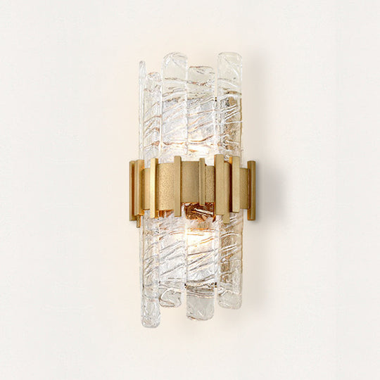 Modern Textured Glass Half-Cylinder Wall Sconce Light Fixture - Gold Finish