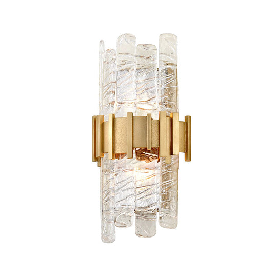 Modern Textured Glass Half-Cylinder Wall Sconce Light Fixture - Gold Finish