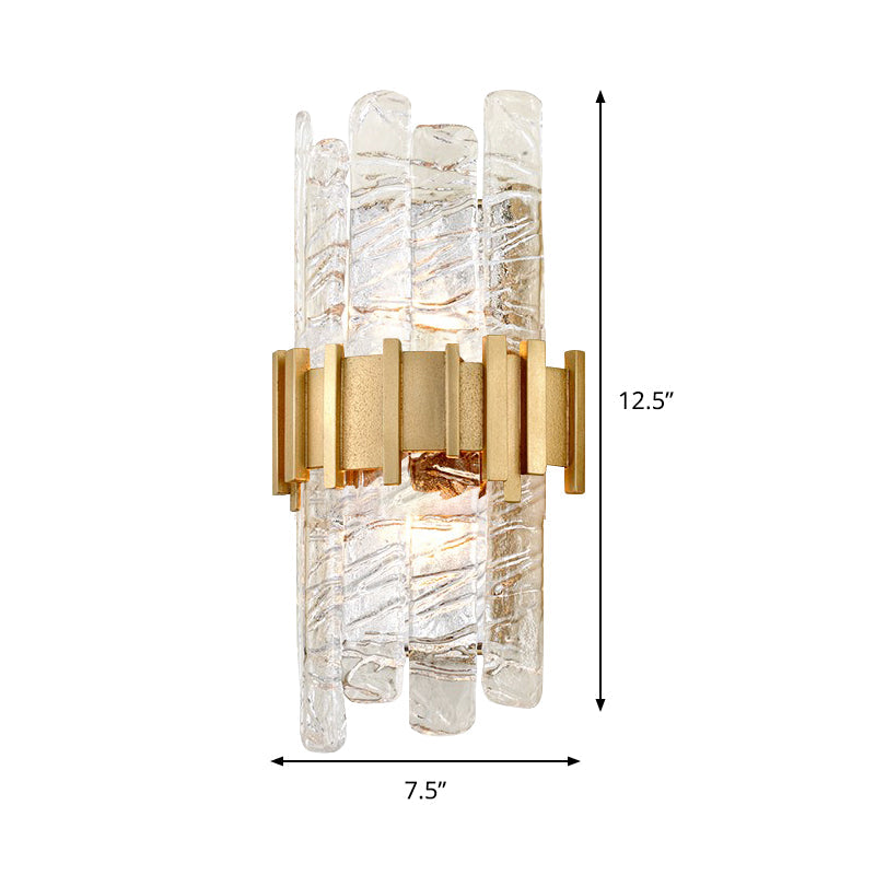 Modern Textured Glass Half-Cylinder Wall Sconce Light Fixture - Gold Finish