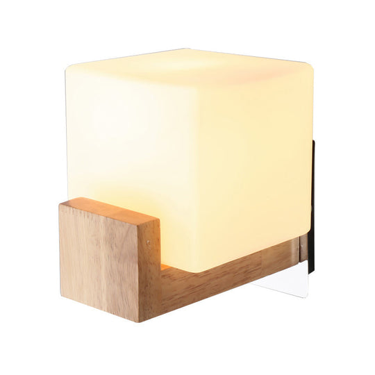 Modern Wood Square Wall Sconce With White Glass Shade: Single Head Mounted Light

Note: While