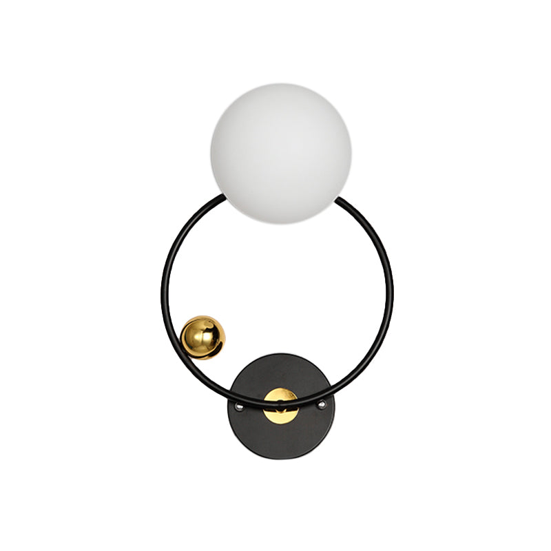 Black Modernist Wall Sconce Light With Opal Glass Shade