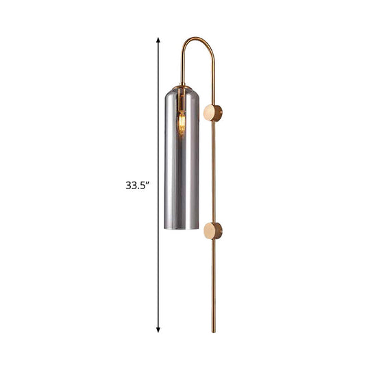 Modern Cylindrical Wall Sconce - Smoke Gray Glass 1 Bulb Living Room Lighting Fixture