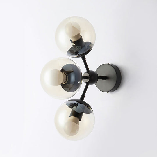 Sleek Black Glass Wall Mounted Vanity Light With 3 Spherical Bulbs - Modern Bathroom Lighting