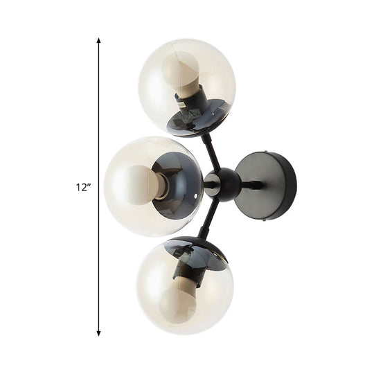 Sleek Black Glass Wall Mounted Vanity Light With 3 Spherical Bulbs - Modern Bathroom Lighting