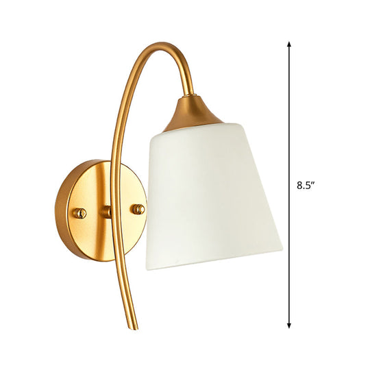 Gold Milk Glass Tapered Sconce With Metal Gooseneck Arm - Contemporary Wall Light Fixture