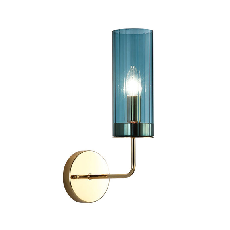 Modern Tubular Sconce: Cognac/Light Blue Glass Wall Mounted Light Fixture