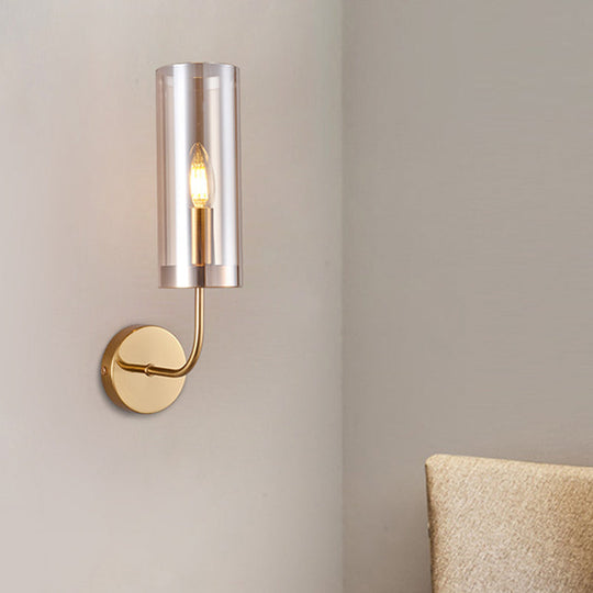 Modern Tubular Sconce: Cognac/Light Blue Glass Wall Mounted Light Fixture Cognac