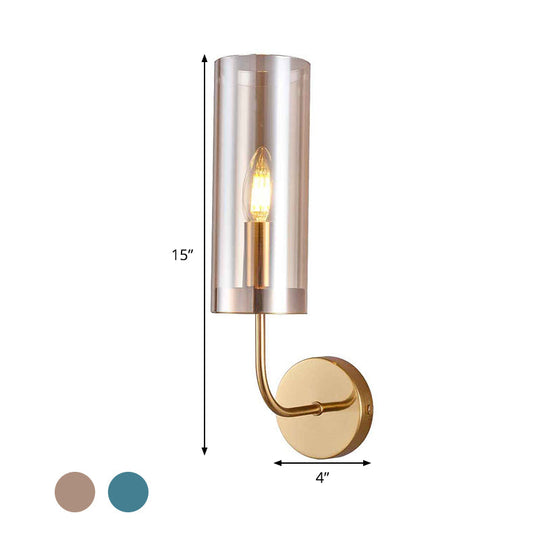 Modern Tubular Sconce: Cognac/Light Blue Glass Wall Mounted Light Fixture