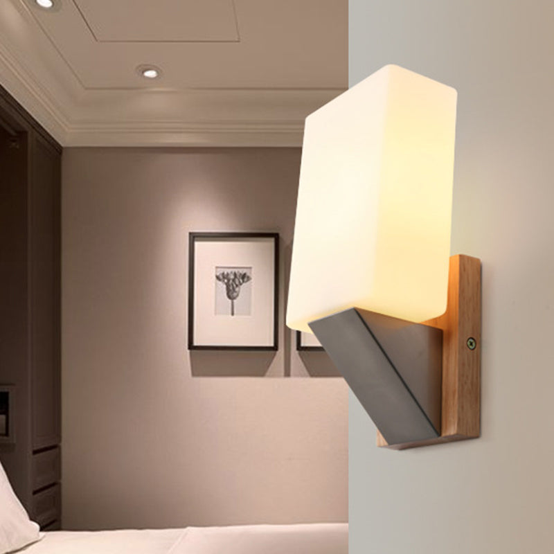 Modern Asian 1-Head Glass Wall Sconce - Sleek White Rectangle Design For Stairway Lighting