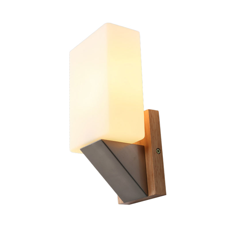 Modern Asian 1-Head Glass Wall Sconce - Sleek White Rectangle Design For Stairway Lighting