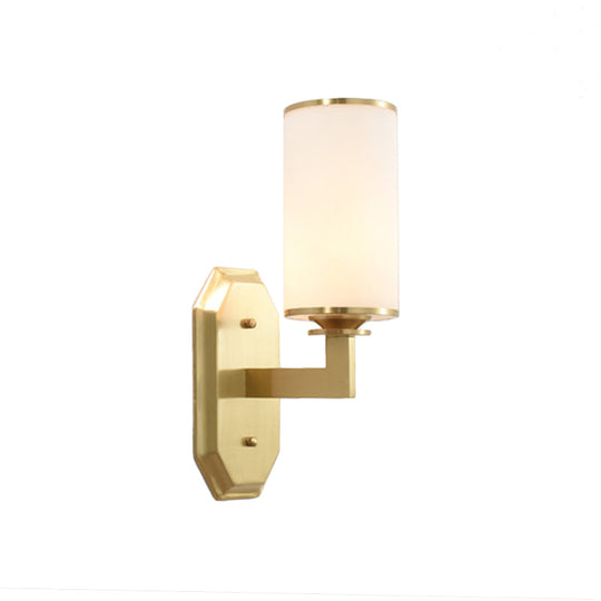 Modern Opal Glass Sconce Light - Gold Wall Lighting Fixture With Metal Arm