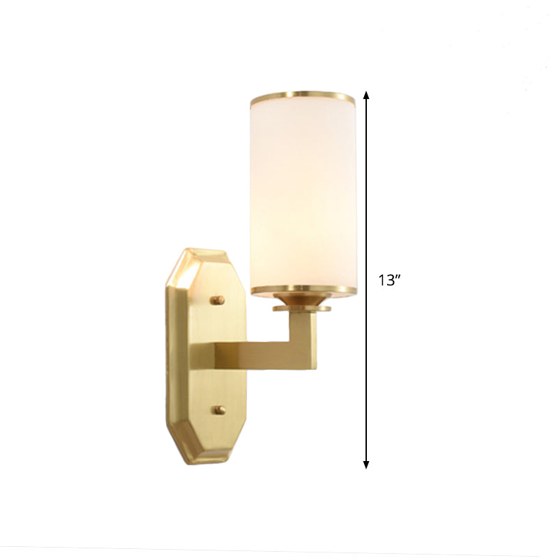 Modern Opal Glass Sconce Light - Gold Wall Lighting Fixture With Metal Arm