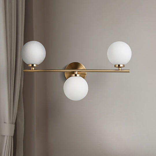 Gold Round Wall Mounted Sconce With Milky Glass Shade - Modernism 3 Heads Lighting