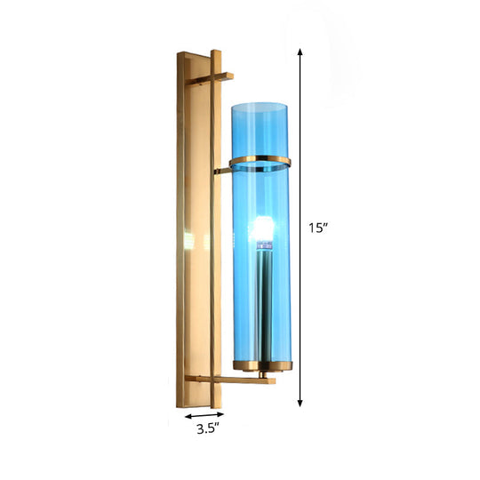 Blue Glass Cylinder Living Room Sconce - Modern Wall Mount Light Fixture