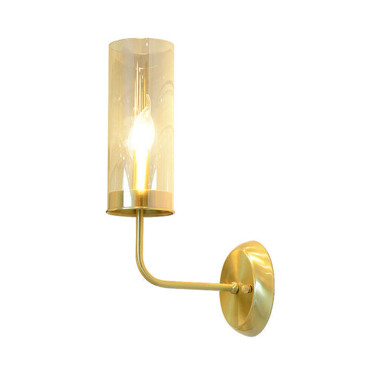 Curvy Metal Wall Lamp: Simple 1-Head Brass Sconce With Clear Glass Shade