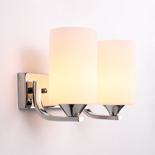 Modernist Chrome Wall Mounted Sconce Light With 2 Milky Glass Heads