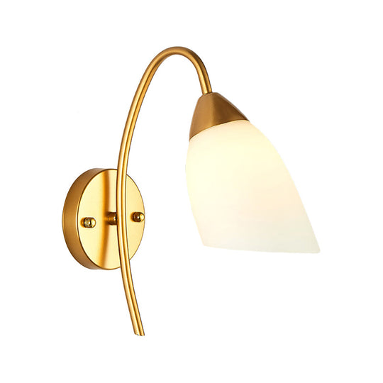 Modern Gold Wall Mount Sconce With Flare White Glass Shade For Bedroom