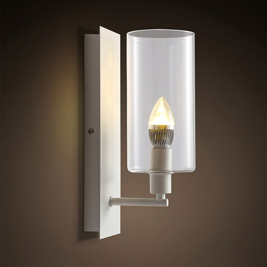 Minimalist Metal Candle Wall Lamp With Clear Glass Shade - White 1-Head Sconce Light Fixture