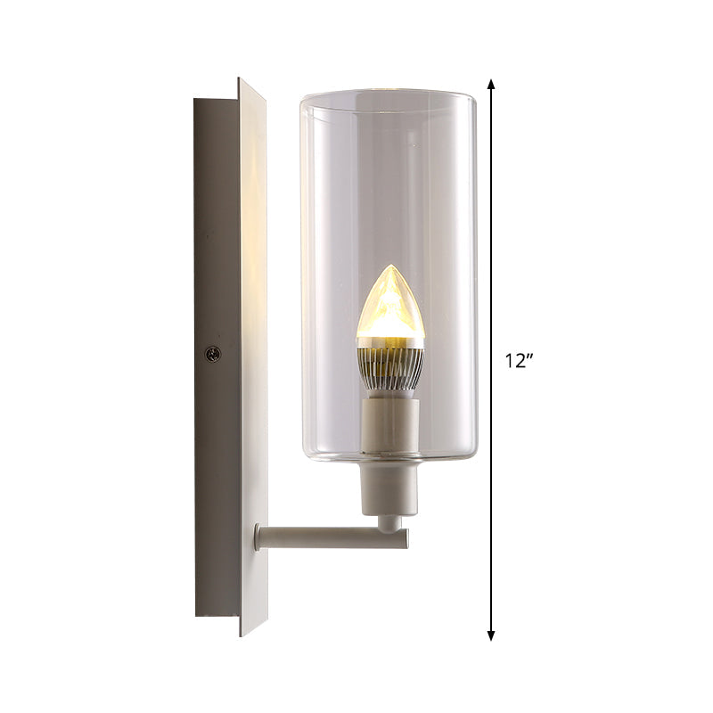 Minimalist Metal Candle Wall Lamp With Clear Glass Shade - White 1-Head Sconce Light Fixture