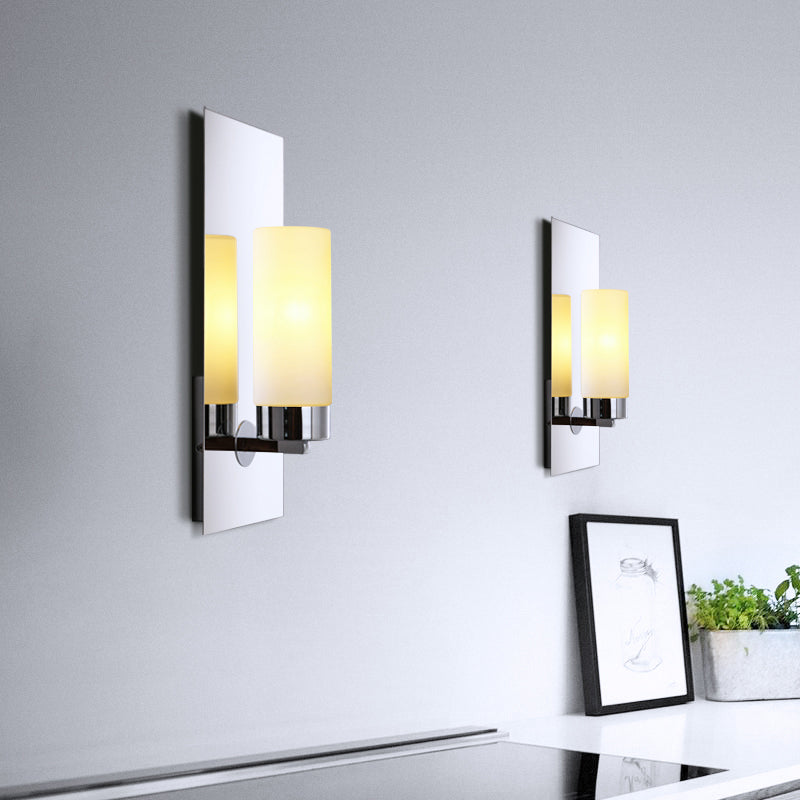 Modern Opal Glass Tube Wall Sconce Light With Chrome Finish And Metal Backplate