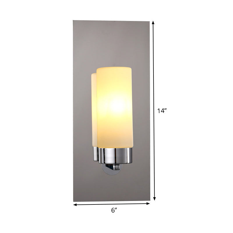 Modern Opal Glass Tube Wall Sconce Light With Chrome Finish And Metal Backplate