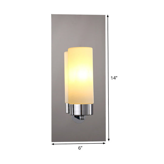 Modern Opal Glass Tube Wall Sconce Light With Chrome Finish And Metal Backplate