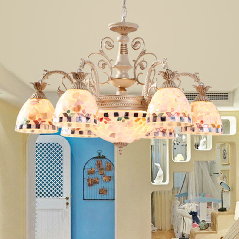 Baroque White Chandelier with Suspended Shells - 5/9/11 Lights