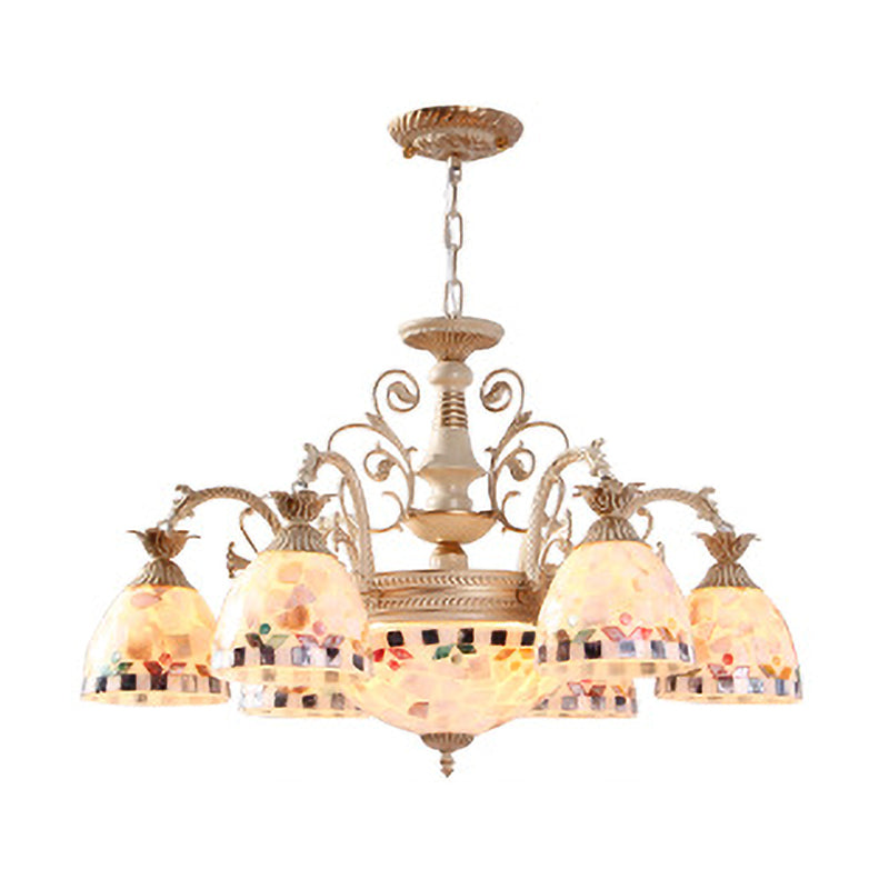 Baroque Shell Chandelier With White Domed Design And Multiple Light Options