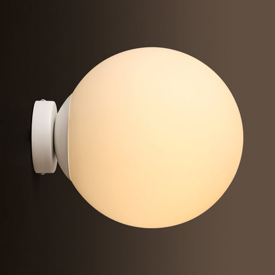 Spherical Glass Sconce Light - Minimalist Wall Mounted Lighting For Balcony 1 Bulb White 10/11.5/13