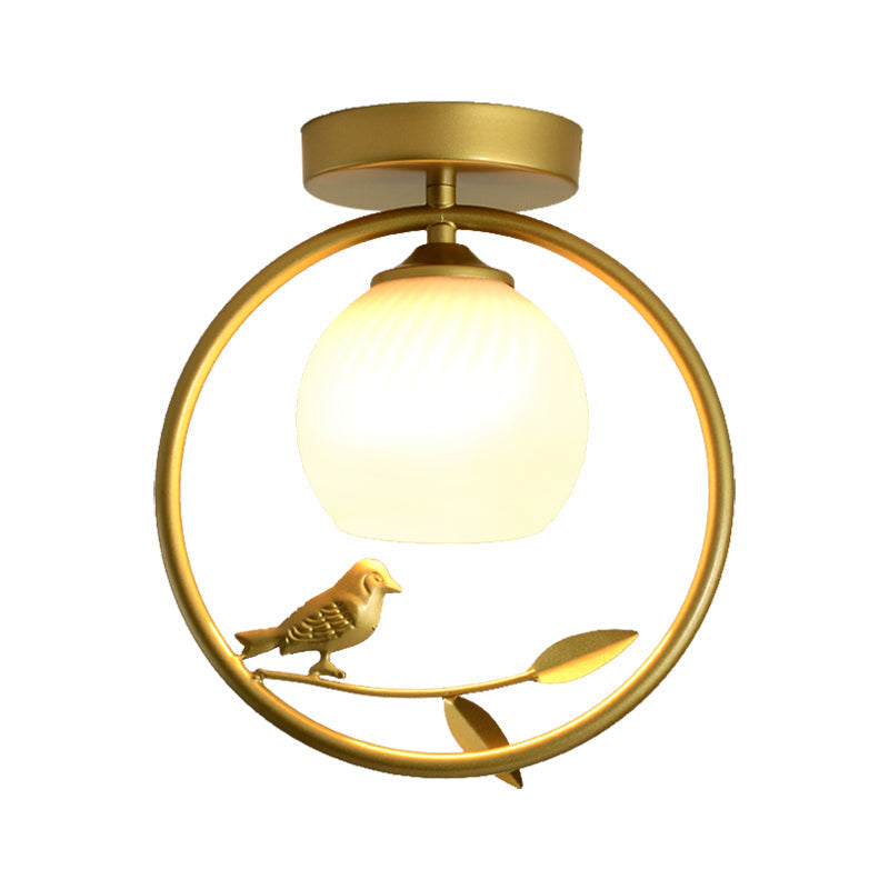 Modern Gold Metal Ring Flush Mount with Glass Dome Lampshade and 1 Bulb