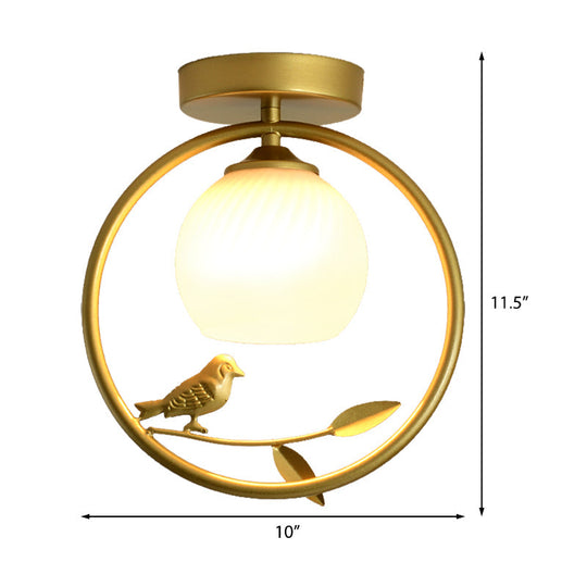 Modern Gold Metal Ring Flush Mount with Glass Dome Lampshade and 1 Bulb