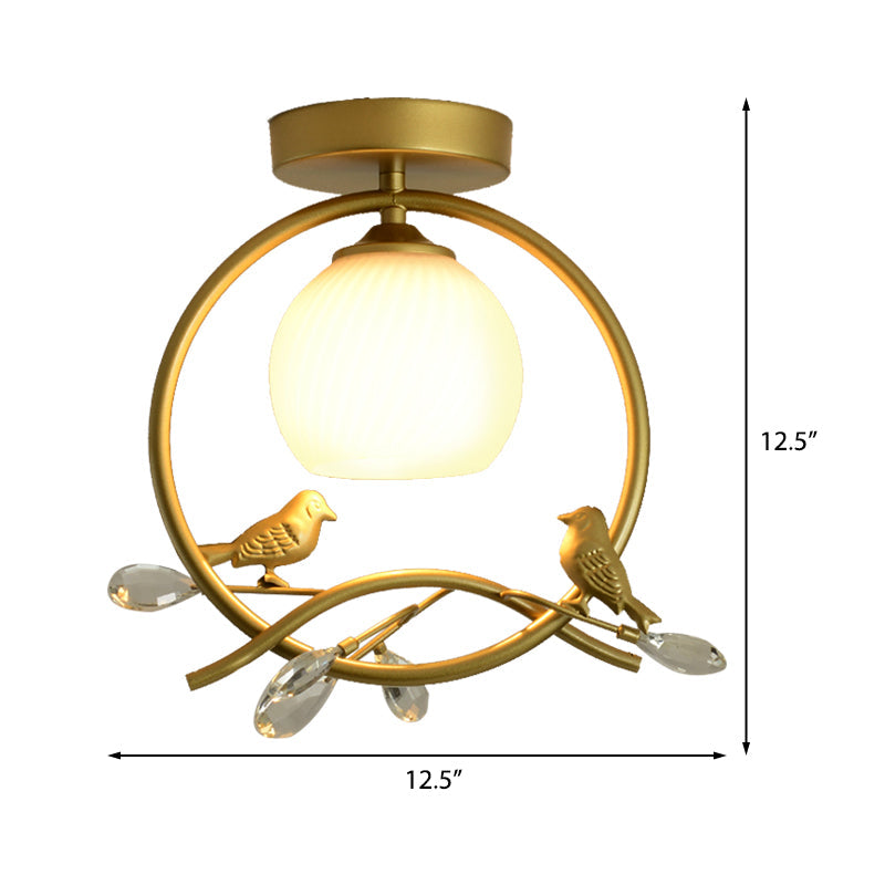 Modern Gold Metal Ring Flush Mount with Glass Dome Lampshade and 1 Bulb