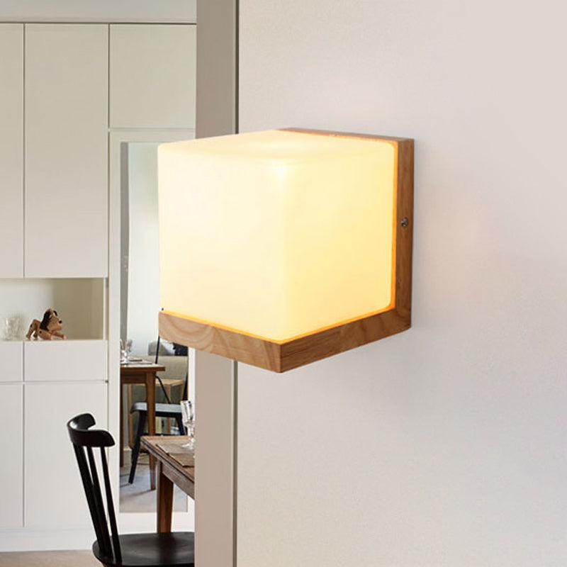 Modern Square Sconce Light - White Glass Wall Mounted Lighting For Living Room