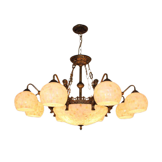 Spherical Shell Tiffany Style Ceiling Chandelier - 5/9/11 Lights Bronze Suspension Lighting