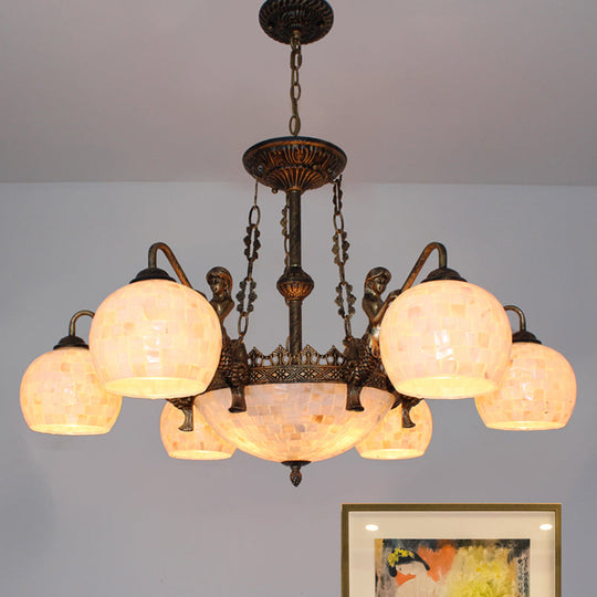 Bronze Spherical Shell Tiffany-Style Chandelier - 5/9/11-Light Suspension Ceiling Lighting