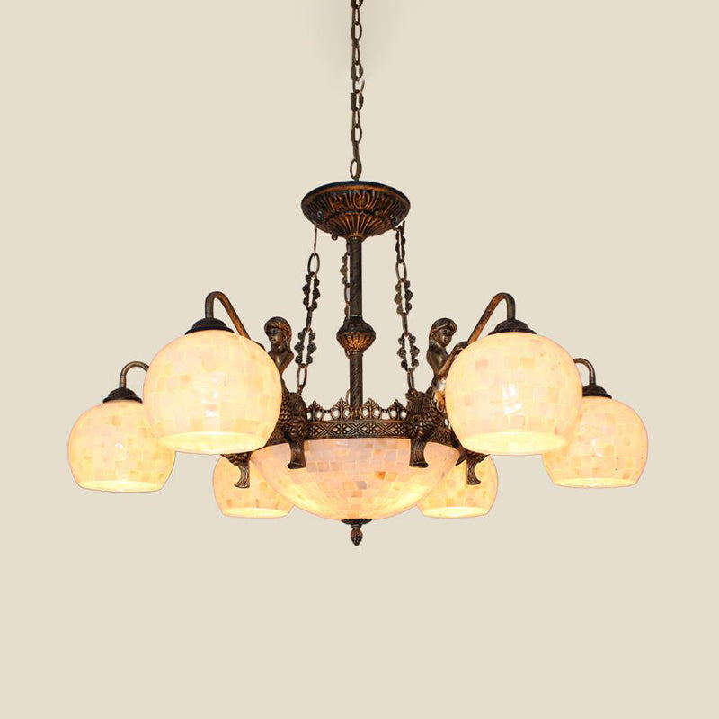 Bronze Spherical Shell Tiffany-Style Chandelier - 5/9/11-Light Suspension Ceiling Lighting