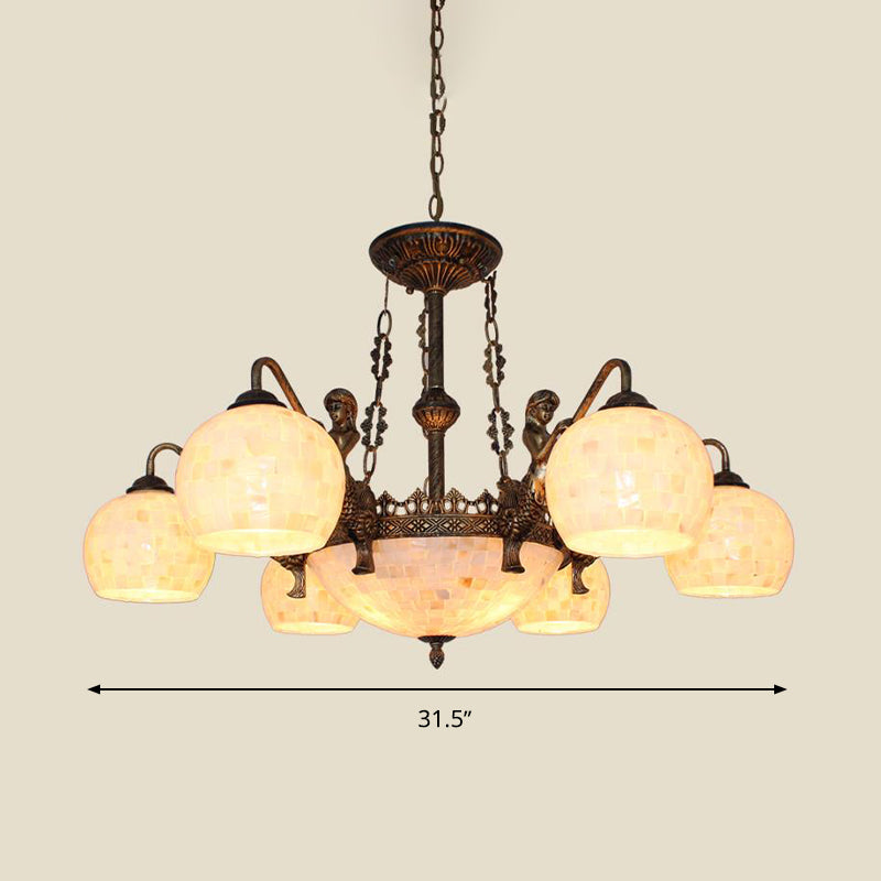 Spherical Shell Tiffany Style Ceiling Chandelier - 5/9/11 Lights Bronze Suspension Lighting