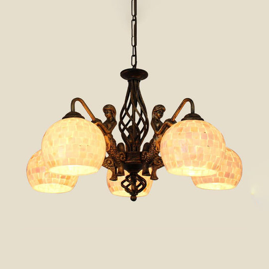 Bronze Spherical Shell Tiffany-Style Chandelier - 5/9/11-Light Suspension Ceiling Lighting