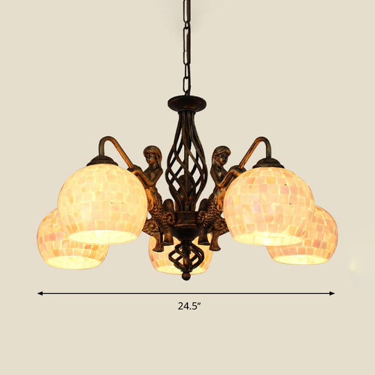 Bronze Spherical Shell Tiffany-Style Chandelier - 5/9/11-Light Suspension Ceiling Lighting