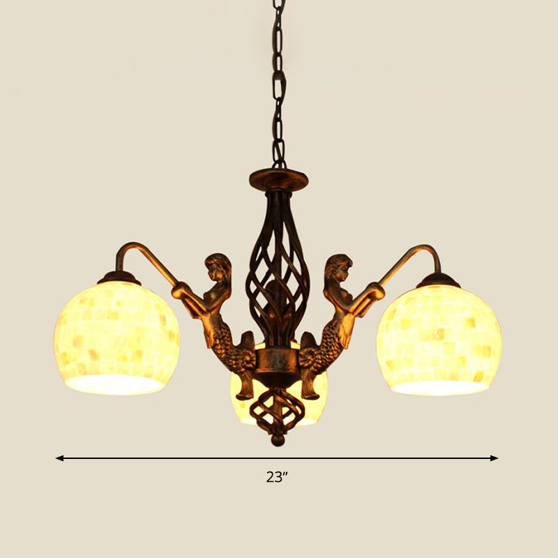 Bronze Spherical Shell Tiffany-Style Chandelier - 5/9/11-Light Suspension Ceiling Lighting