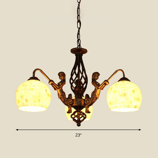 Bronze Spherical Shell Tiffany-Style Chandelier - 5/9/11-Light Suspension Ceiling Lighting