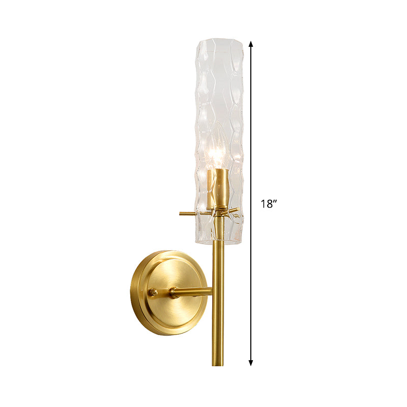 Dimpled Blown Glass Cylinder Wall Sconce - Modern 1 Bulb Brass Light Fixture