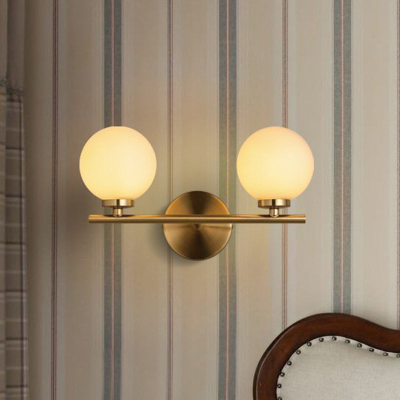 Modern Gold Wall Sconce With Milky Glass Shade For Bedside Lighting - 2 Bulbs Included