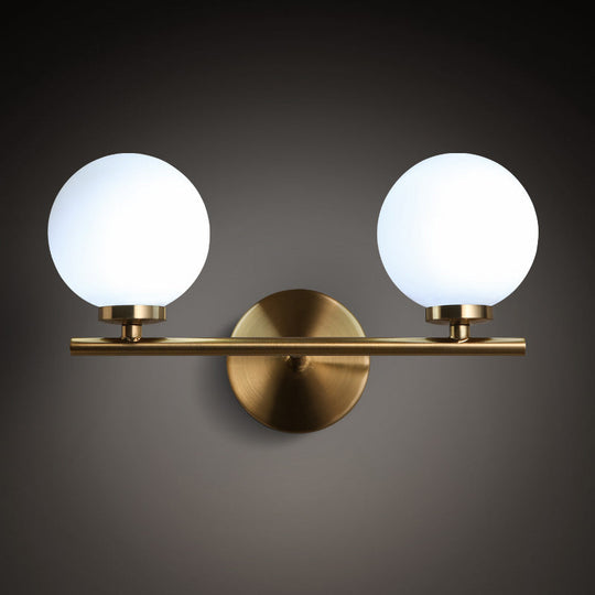 Modern Gold Wall Sconce With Milky Glass Shade For Bedside Lighting - 2 Bulbs Included