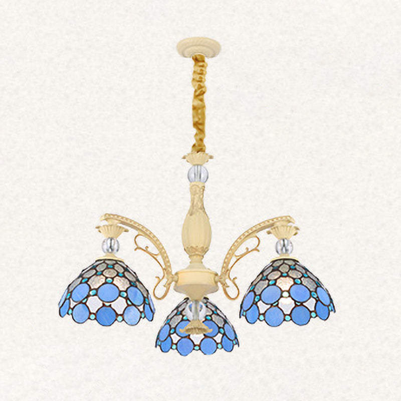 Mediterranean Stained Glass Pendant Light - Blue Beaded Chandelier With 6/9/11 Lights For Bedroom 3