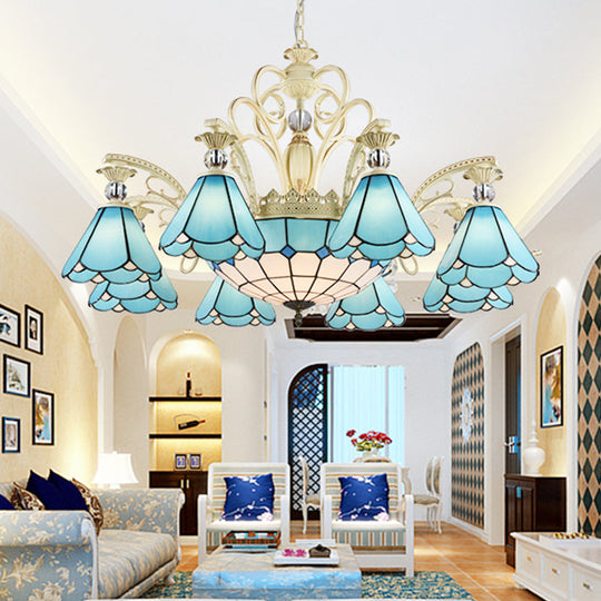 Blue Glass Chandelier Light Baroque Conical Suspension Fixture - Ideal For Kitchen 11 /